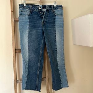 Cropped length two toned jeans